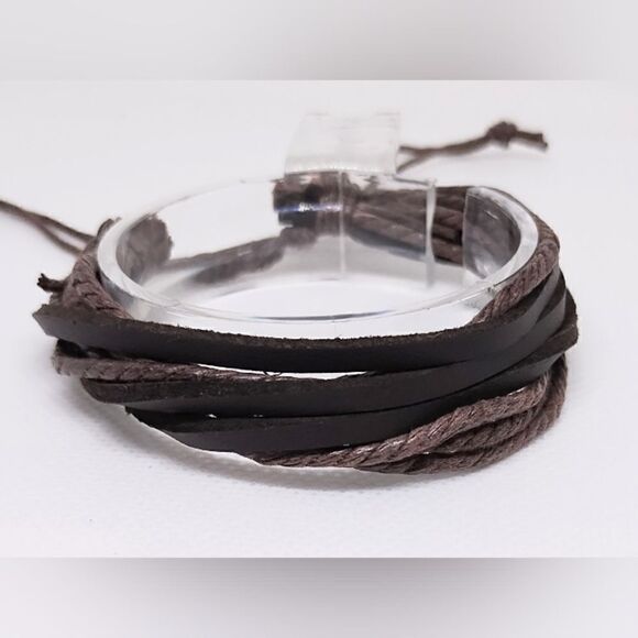Men's bracelet leather layered brown new d100 - Picture 1 of 1
